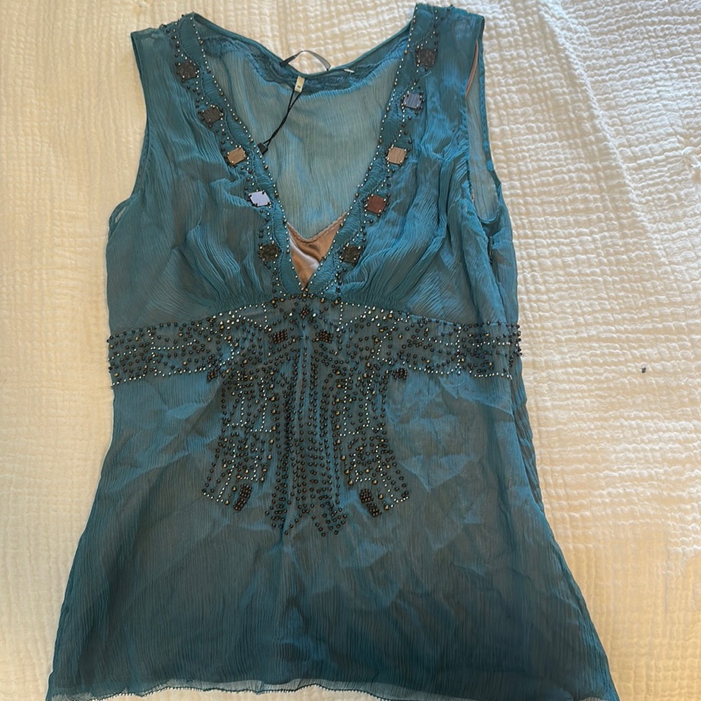 Ellie Tahari Silk beaded top XS